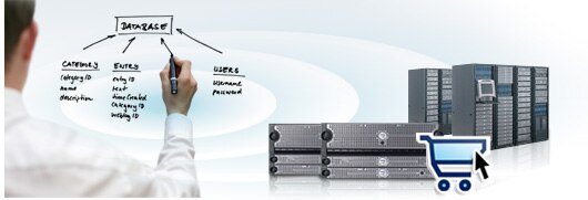 Database diagram, picture of servers