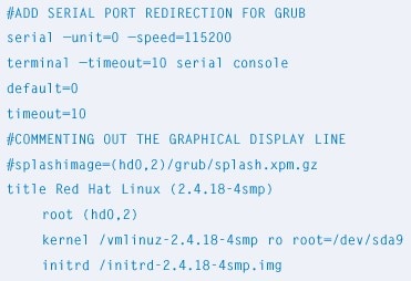 Figure 3. Configuring GRUB for serial port redirection