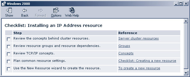 Figure 2. Checklist for creating an IP address resource