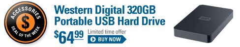 western digital 320gb portable usb hard drive | $64.99 | buy now