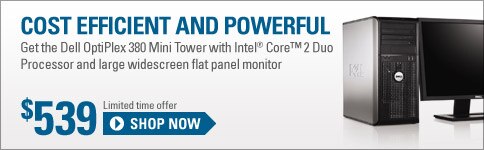 Dell OptiPlex 380 Mini Tower with Intel Core 2 Duo Processor and Large Widescreen flat panel monitor | $539
