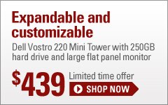 Dell Vostro 220 Mini Tower with 250GB hard drive and large flat panel monitor | $439