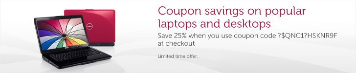 Coupon savings on popular laptops and desktops Save 25% when you use coupon code ?$QNC1?HSKNR9F at checkout 