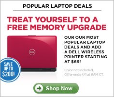 Treat yourself to a free memory upgrade. On our most popular laptop deals and add a Dell Wireless Printer starting at $69!