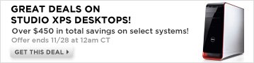 Great Deal on Studio XPS desktops! Over $450 in total savings on select systems! | Get this Deal 