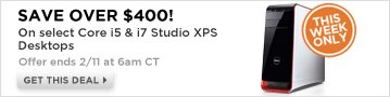 Save over $400 on Select Core i5 and i7 Studio XPS Desktops! | Get this deal.