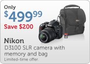 Nikon D3100 SLR Camera with memory and bag