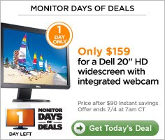 Monitor Days of Deals - Only $159 for a Dell 20-inch HD widescreen with integrated webcam | Get Today's Deals