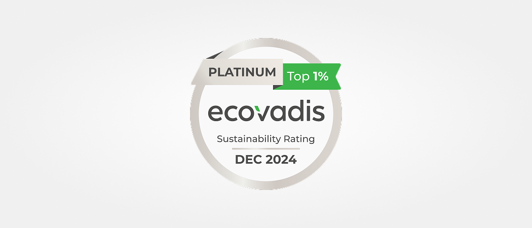 Ecovadis Platinum Sustainability Rating badge. Top 1%, December 2024