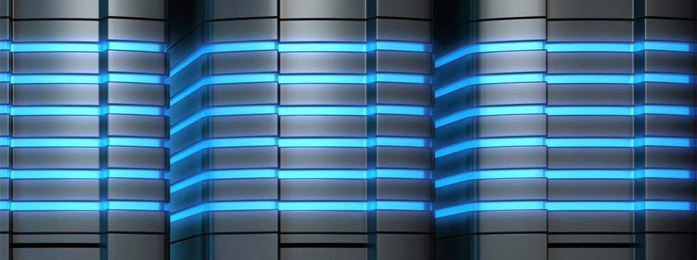 Server array with blue lights