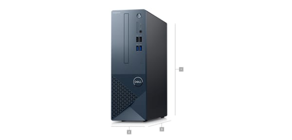Dell Inspiron 3020 Small Desktop with numbers from 1 to 3 showing the product dimensions and weight.