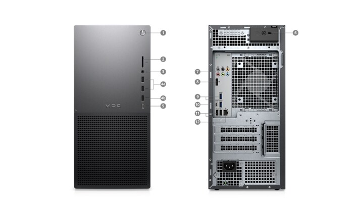 Dell XPS 8960 Desktop with numbers from 1 to 12 showing the product ports and slots.