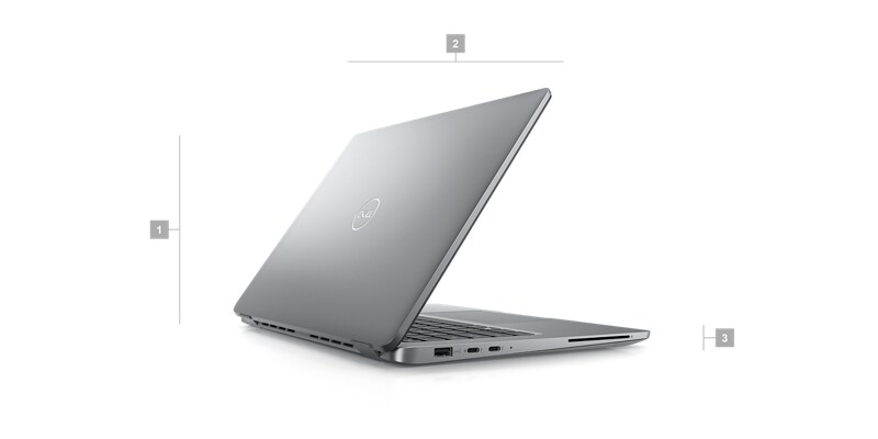 Dell Latitude 13 5340 2-in-1 Laptop with numbers from 1 to 3 showing the product dimensions and weight.
