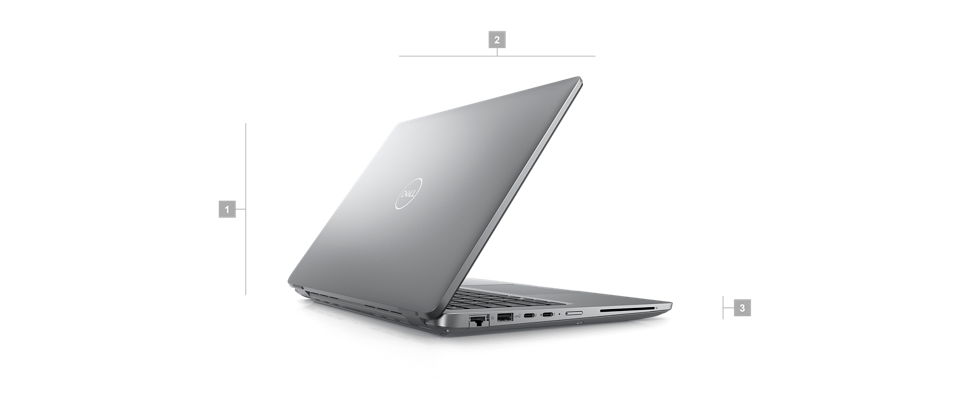 Dell Latitude 14 5440 Laptop with numbers from 1 to 3 showing the product dimensions and weight.
