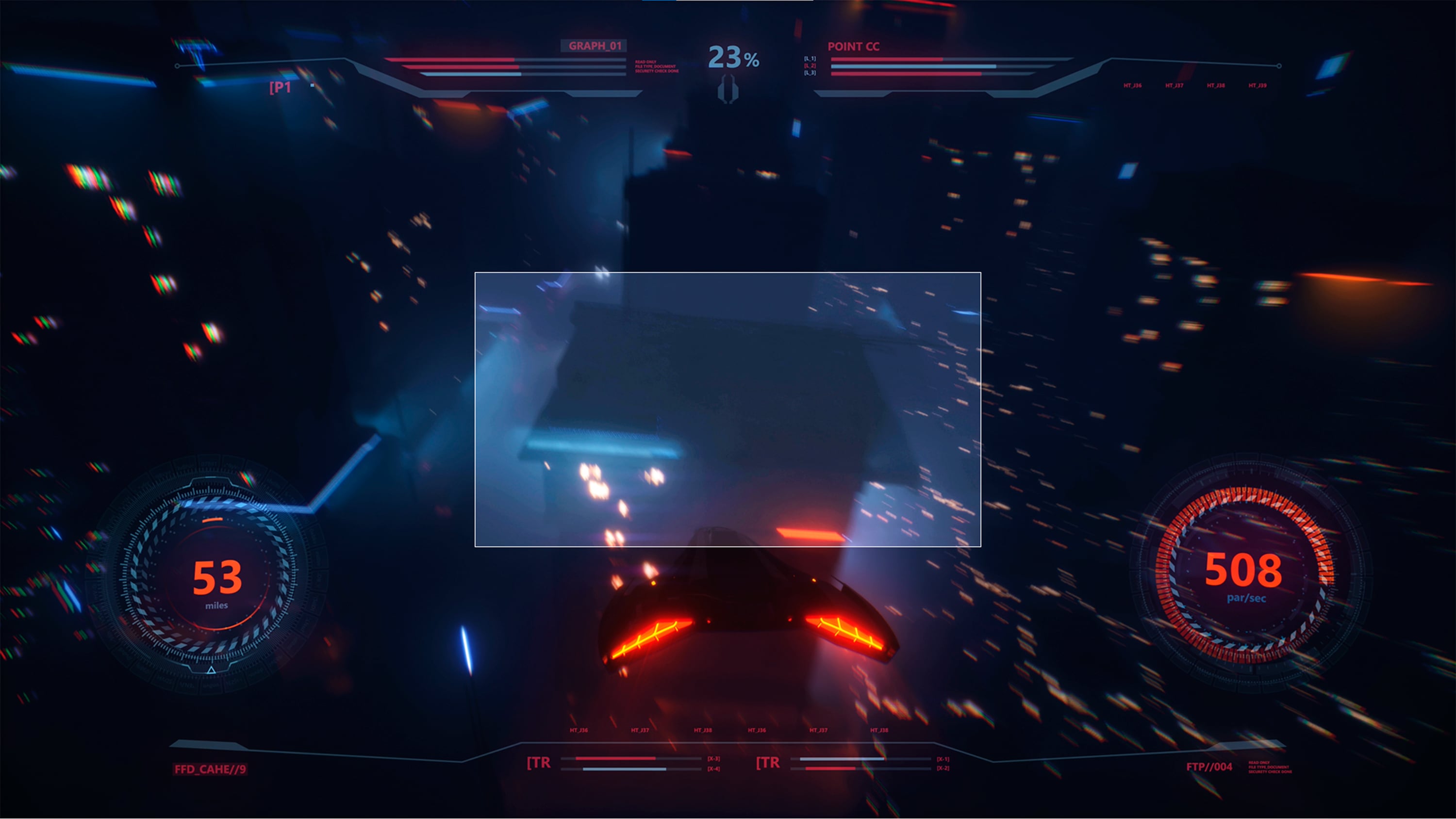 Bild på en hastighetsmätare för spel på skärmen.