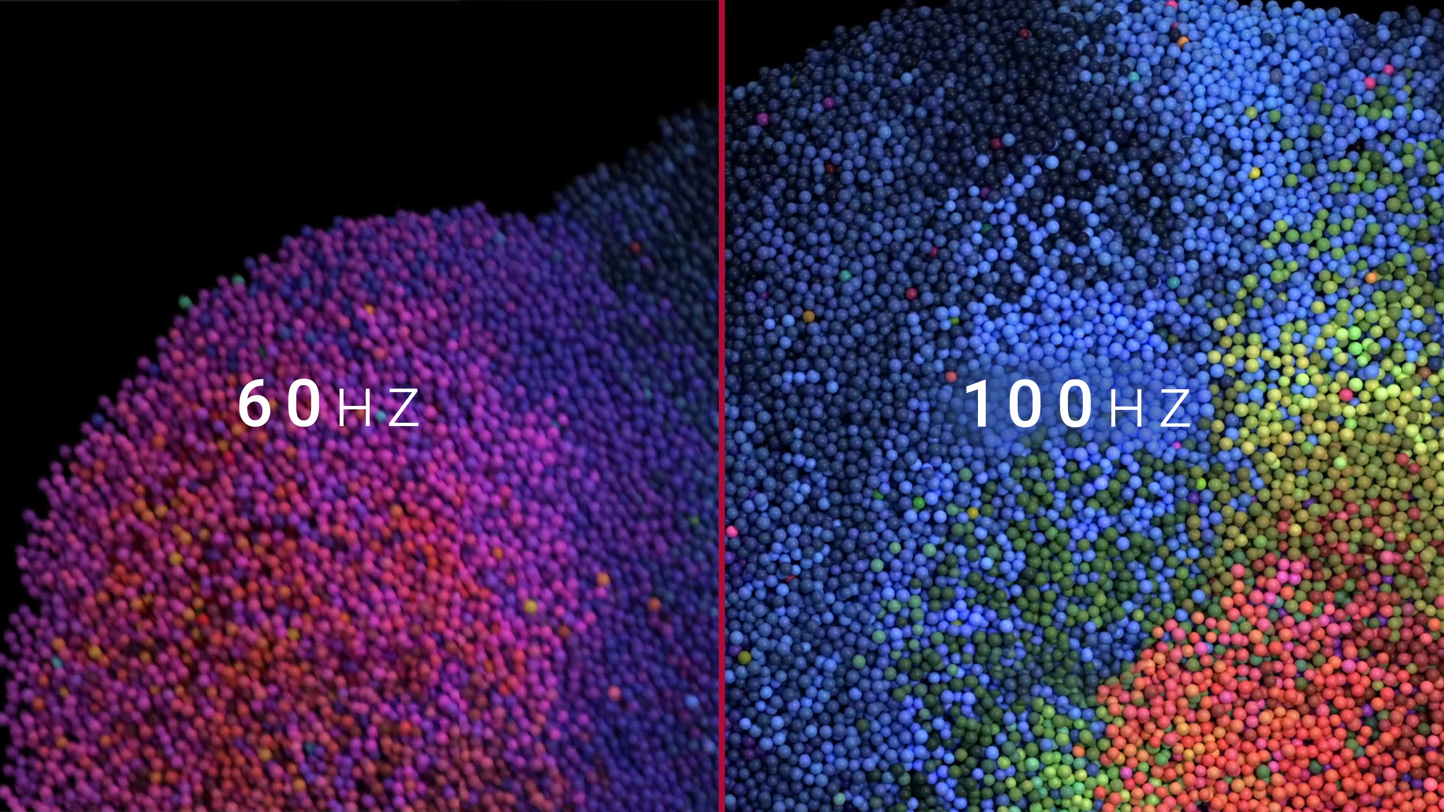 Jämförelse mellan en 60 Hz-skärm och en 100 Hz-skärm.