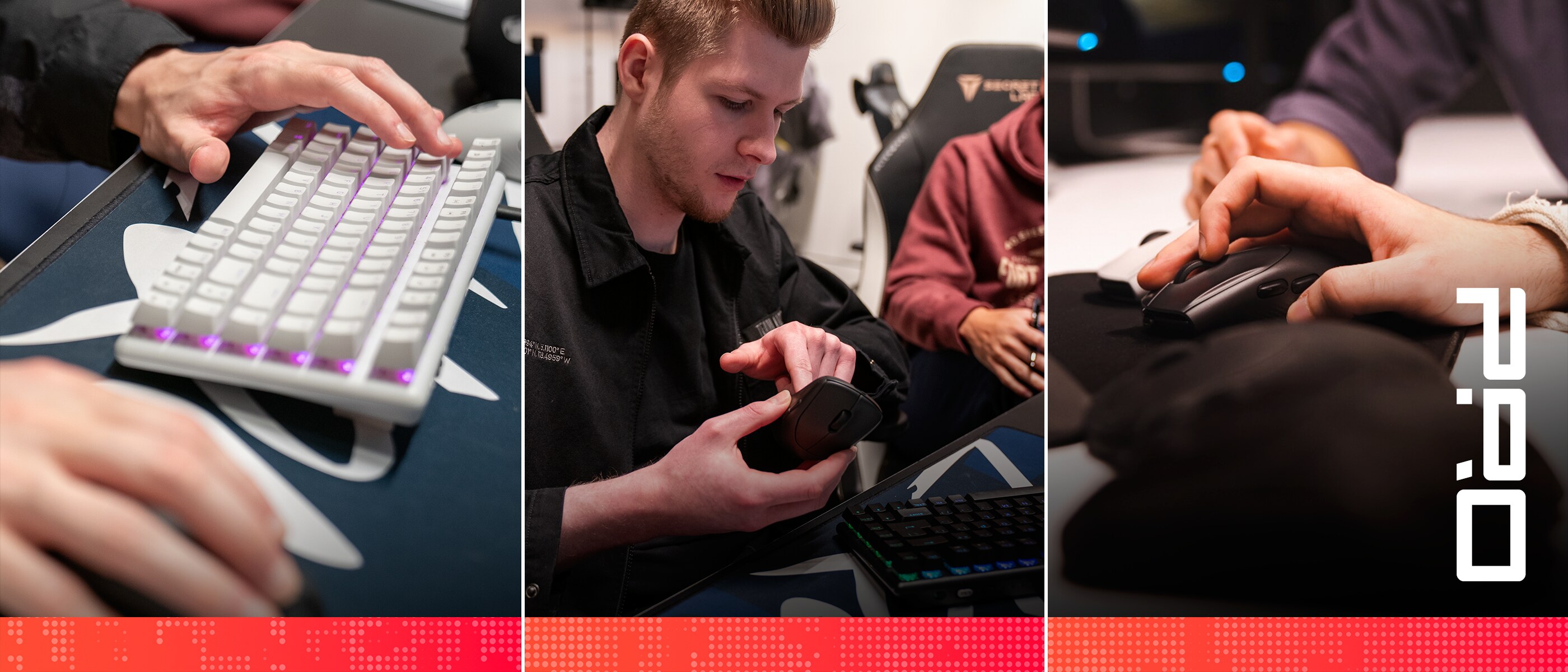 Zdjęcia przedstawiające użytkowników grających z pomocą klawiatury i myszy Alienware.
