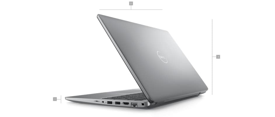 Dell Precision 15 3580 Workstation Laptop with numbers from 1 to 3 showing the product dimensions and weight.