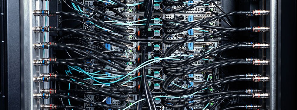 Back Side of a Server Rack in a Data Center