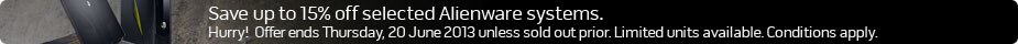 Victory is yours with 15% off selected Alienware systems.