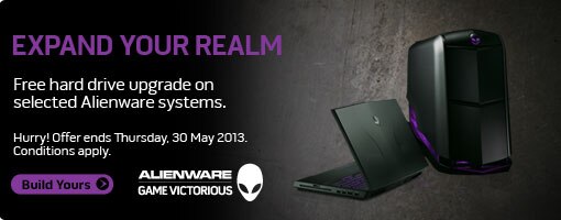 Free hard drive upgrade on selected Alienware systems. Free hard drive upgrade on selected Alienware systems.