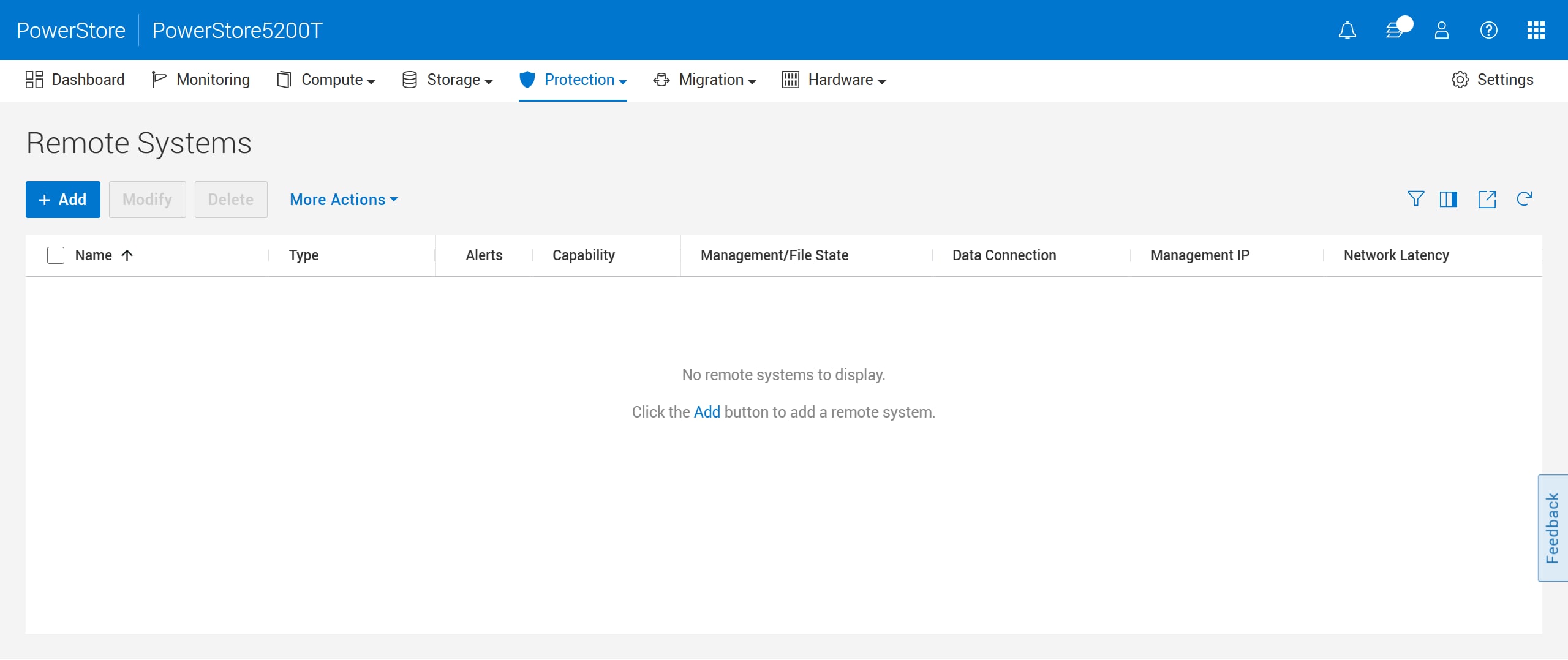 The Remote Systems page is shown with no remote systems added.