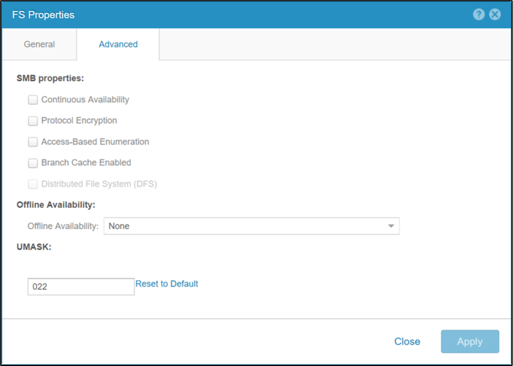 Shows setting the default or custom configured UMASK