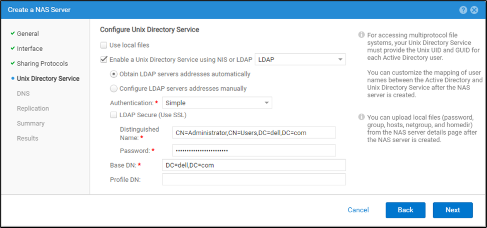 Shows dynamic LDAP domain lookup configuration
