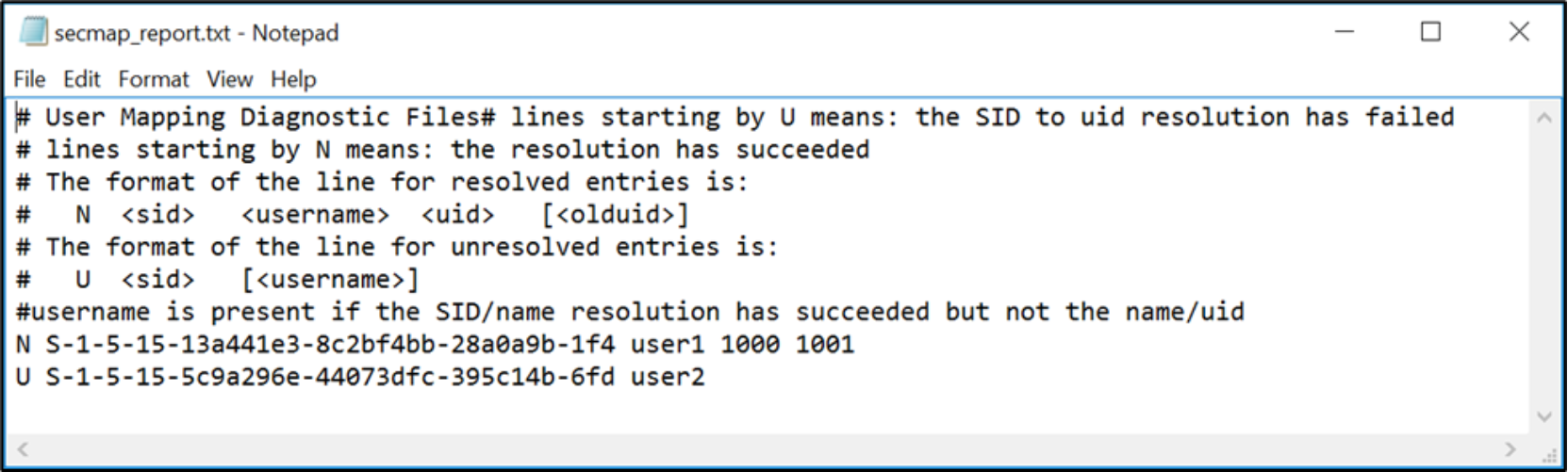 Shows the output of a mapping diagnostics report
