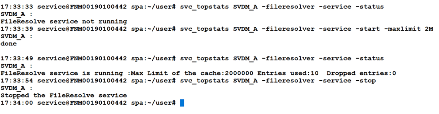 output of managing the file resolver service