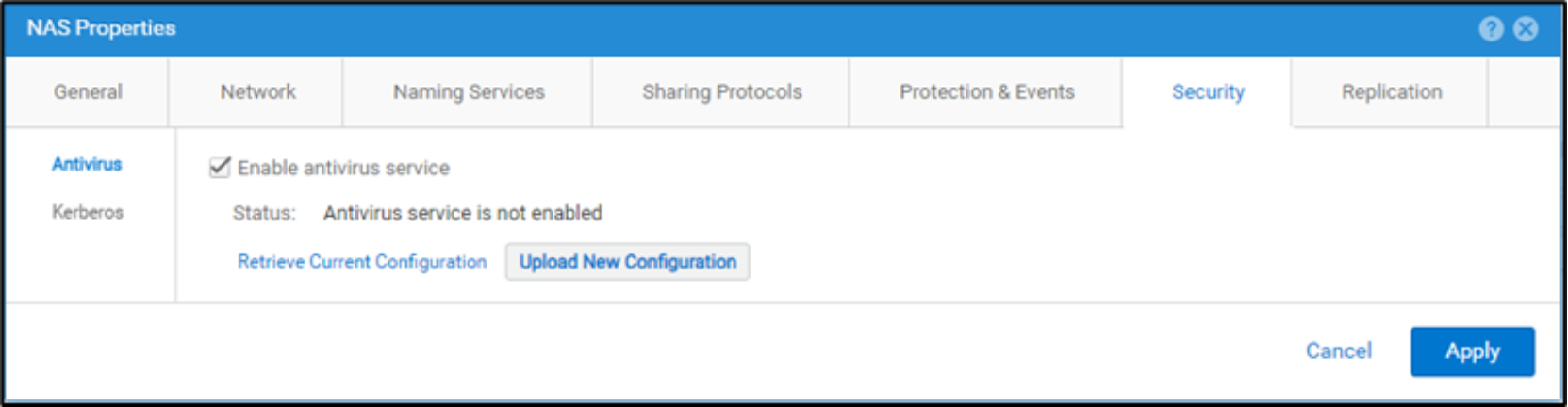 Shows configuring Antivirus on Unity XT