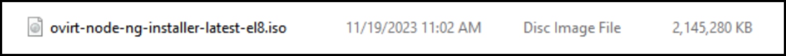 A screenshot showing oVirt Node iso file details.