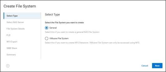 Create NFS firl system in PowerMax – select type