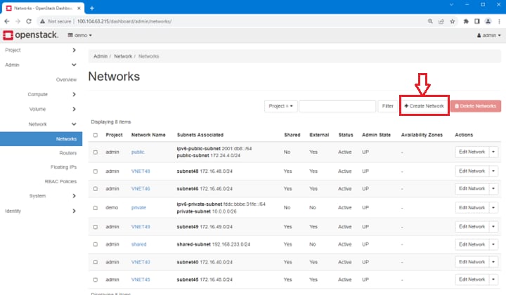 OpenStack Networks page