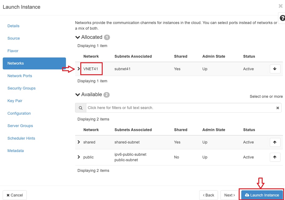 Instance Networks tab