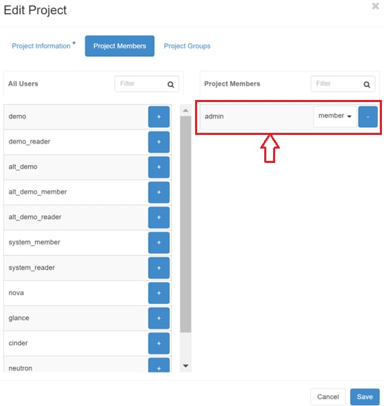 OpenStack Project Members tab