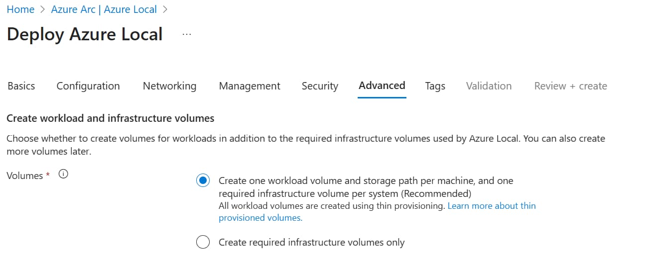 Choose the recommended option for volumes