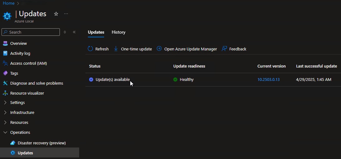 Results of running one-time update, which are listed in the Updates window