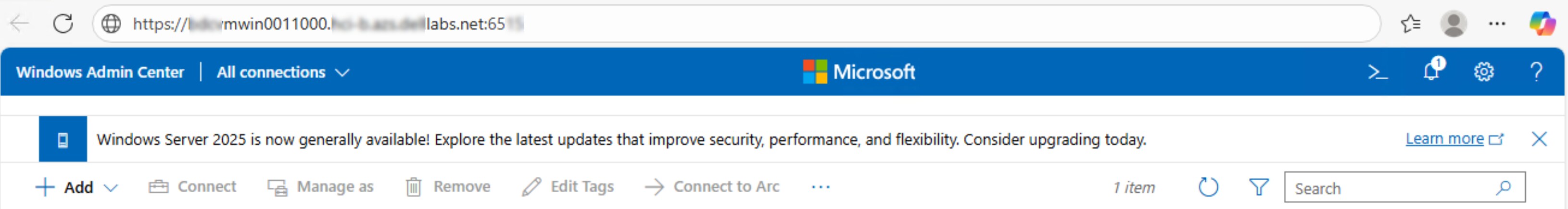 Windows Admin Center All Connections window