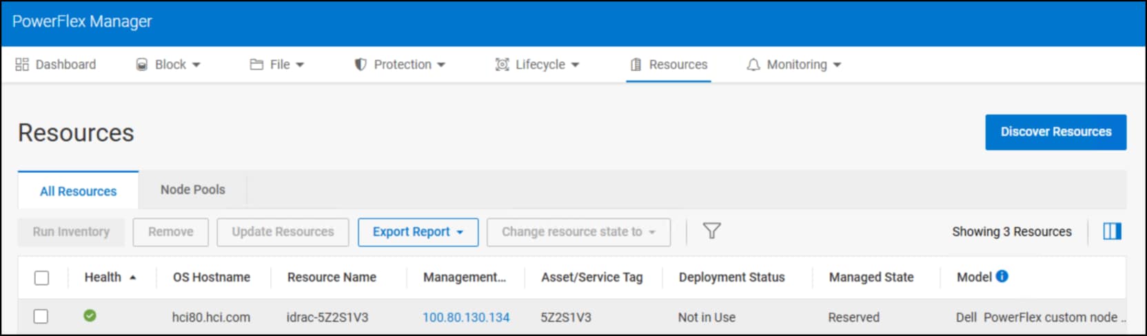 A PowerFlex/VCF compute node in PowerFlex UI with a Reserved state