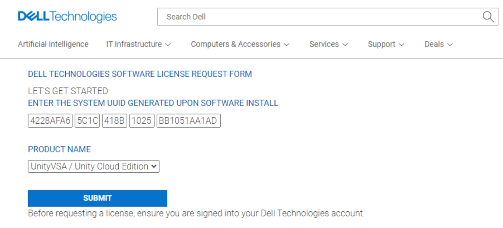 Dell Licensing Site example