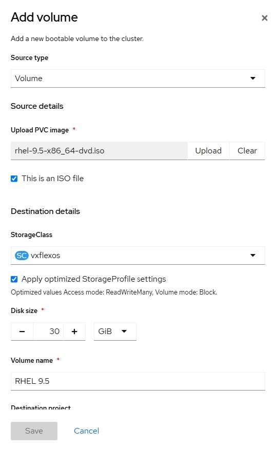 Screenshot of the Add volume pane