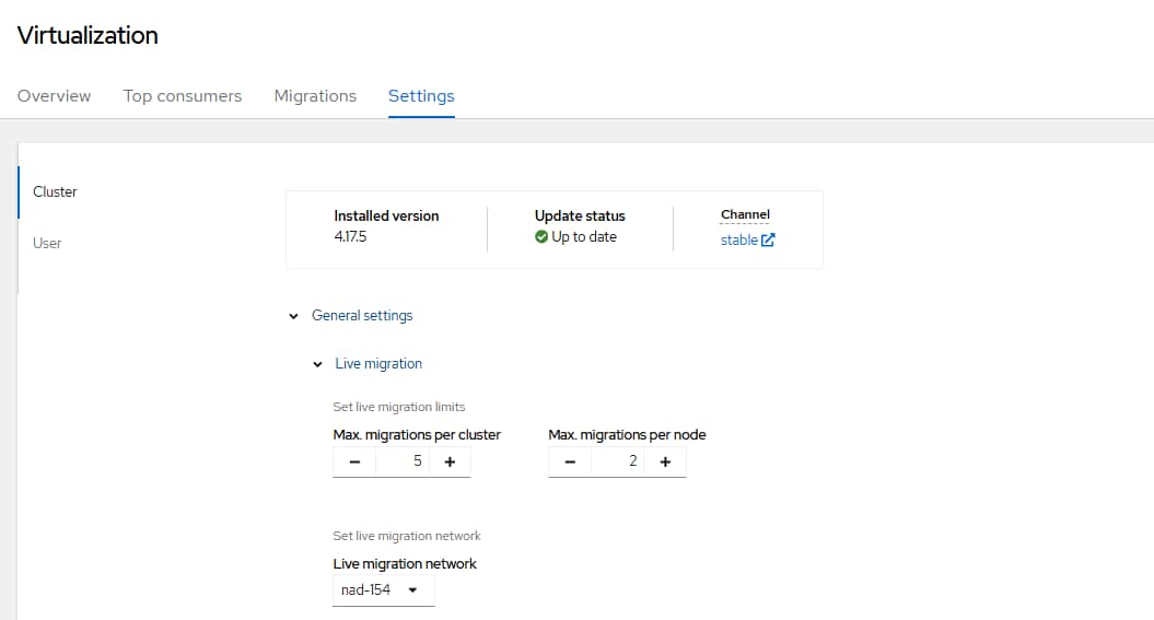 Screenshot showing live migration settings