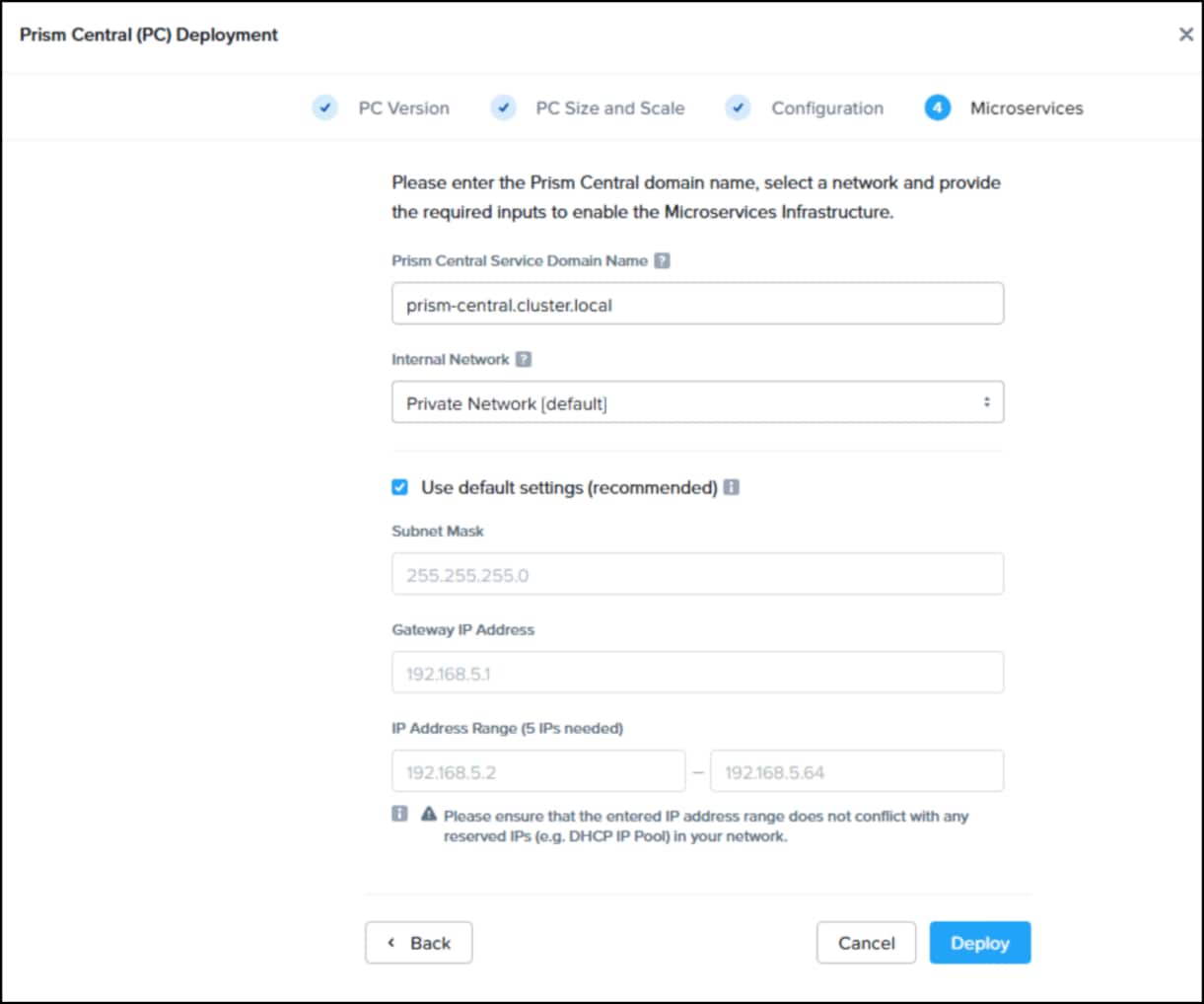 Enable microservices in step 7 of Prism deployment.