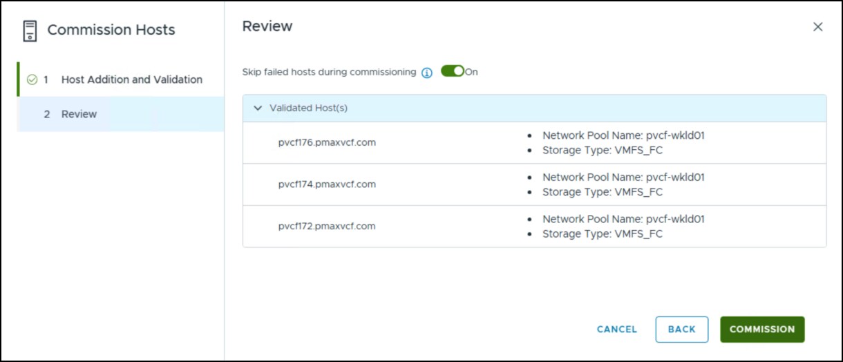 Commissioning hosts wizard - step 6.