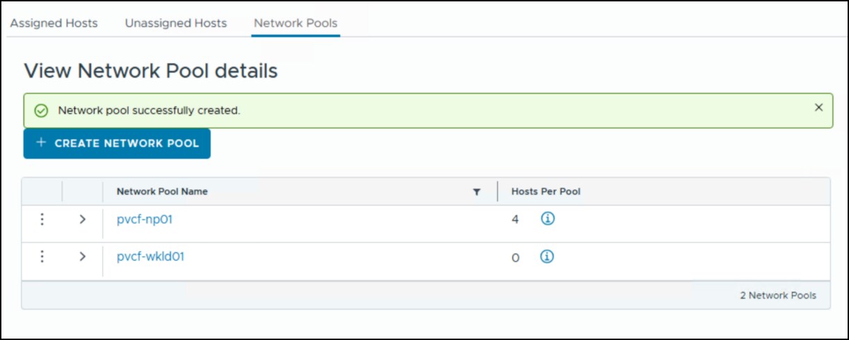 vMotion network pool, create new pool - completed pool.