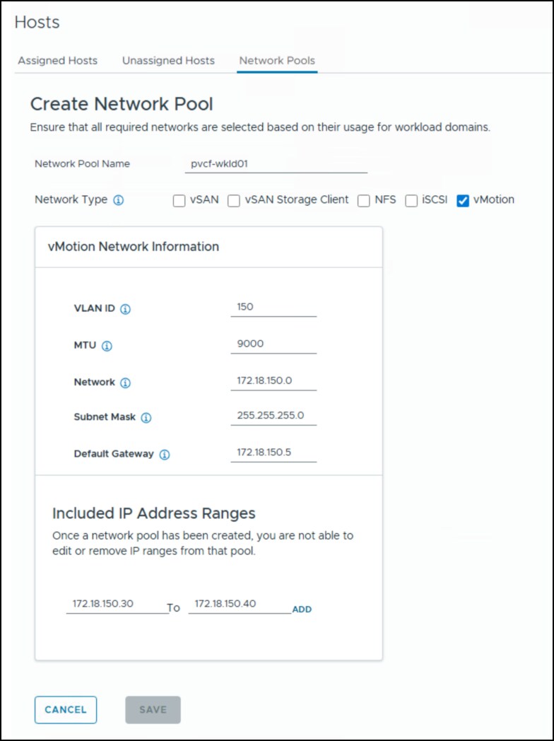vMotion network pool, create new pool - step 2.