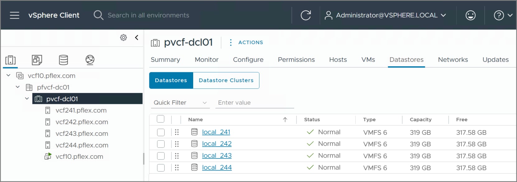 The vCenter deployment for the management domain