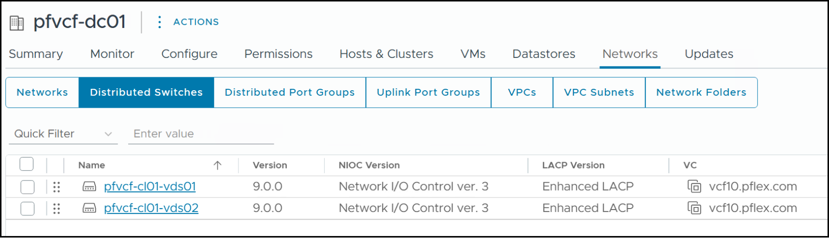 The VDS in the management domain
