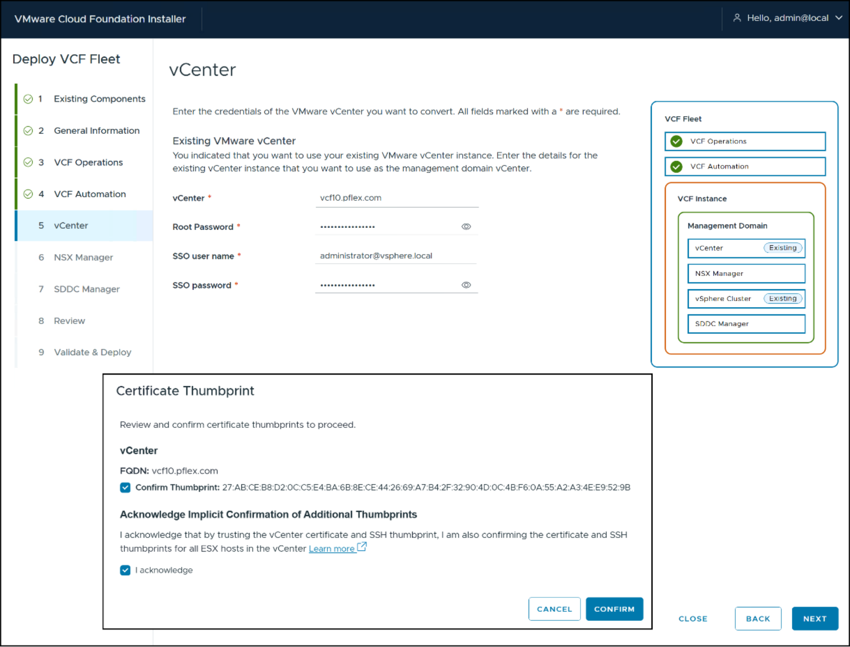 VCF Installer - vCenter ingestion
